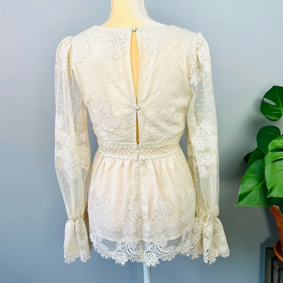 NEW | Anthropologie Champagne & Strawberry Ivory Lace Blouse - Picture 8 of 13